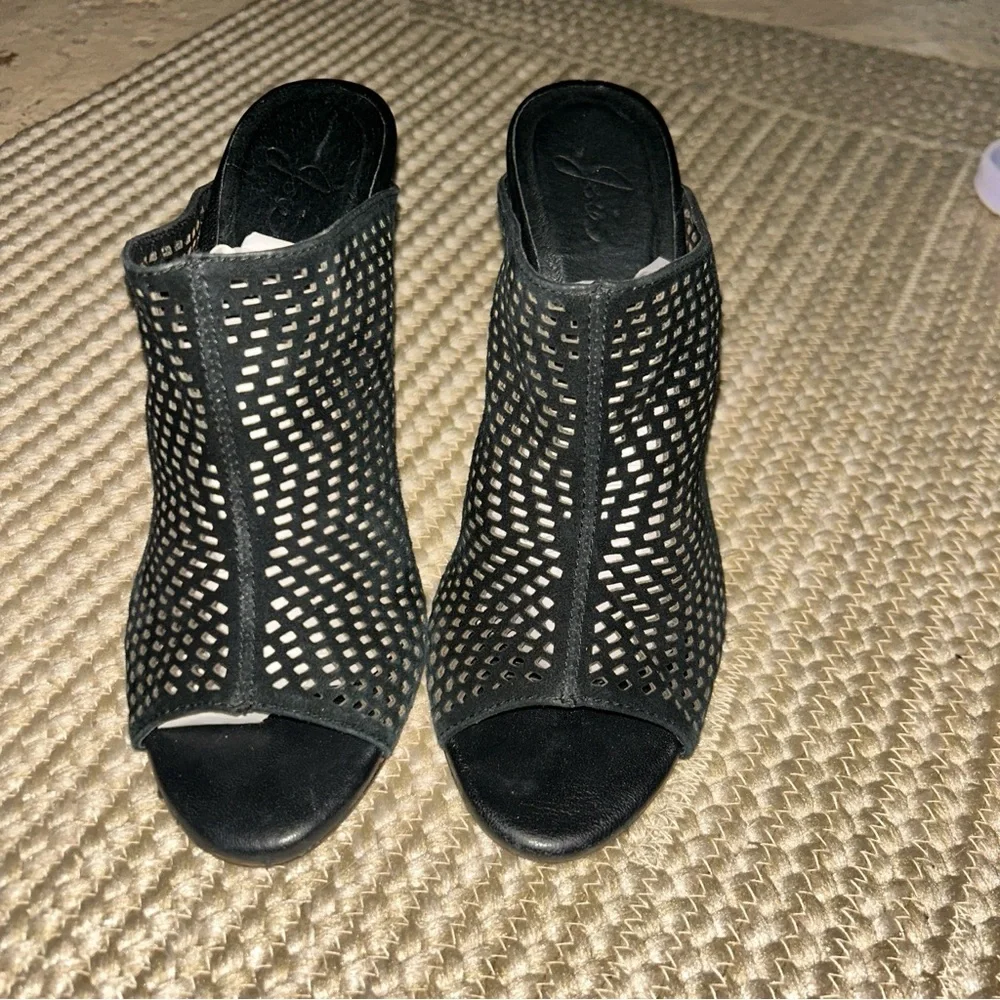 Joie Black Cutout Wedge Sandals